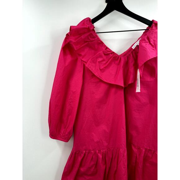 English Factory NWOT Long Sleeve V Ruffled Mini Dress Berry Size Large - Picture 3 of 10